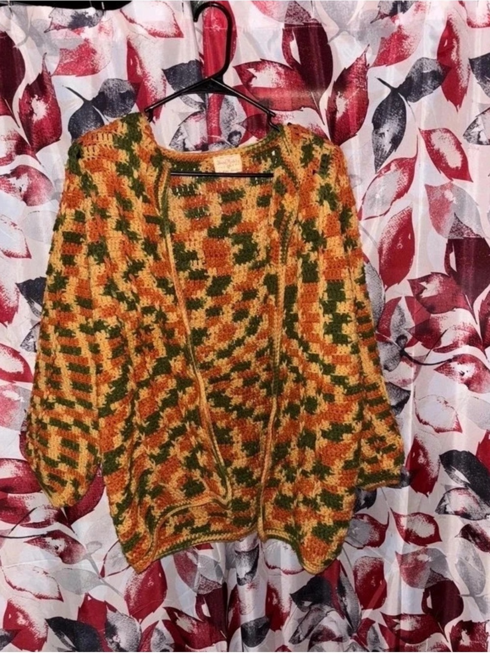 Textured Open-Front Knit Cardigan in Orange and Green
